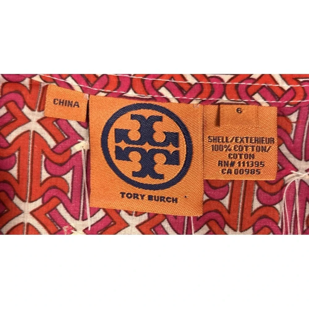 Tory Burch Shirt Women 6 Sequin Stephanie Tunic Pink Orange  Lightweight Popover